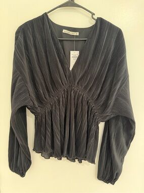 Abercrombie & Fitch Black Pleated Blouse Sz M Y2K Office Siren Old Money NWT Top